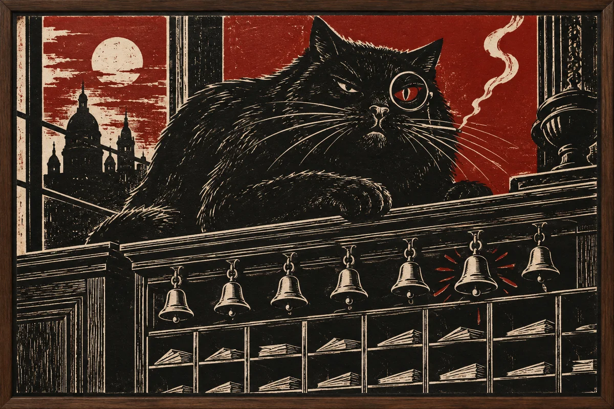 Behemoth in his cat form watches the board of bells